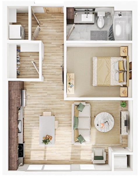 Floor plan for studio, 1 bath, 638 sqft